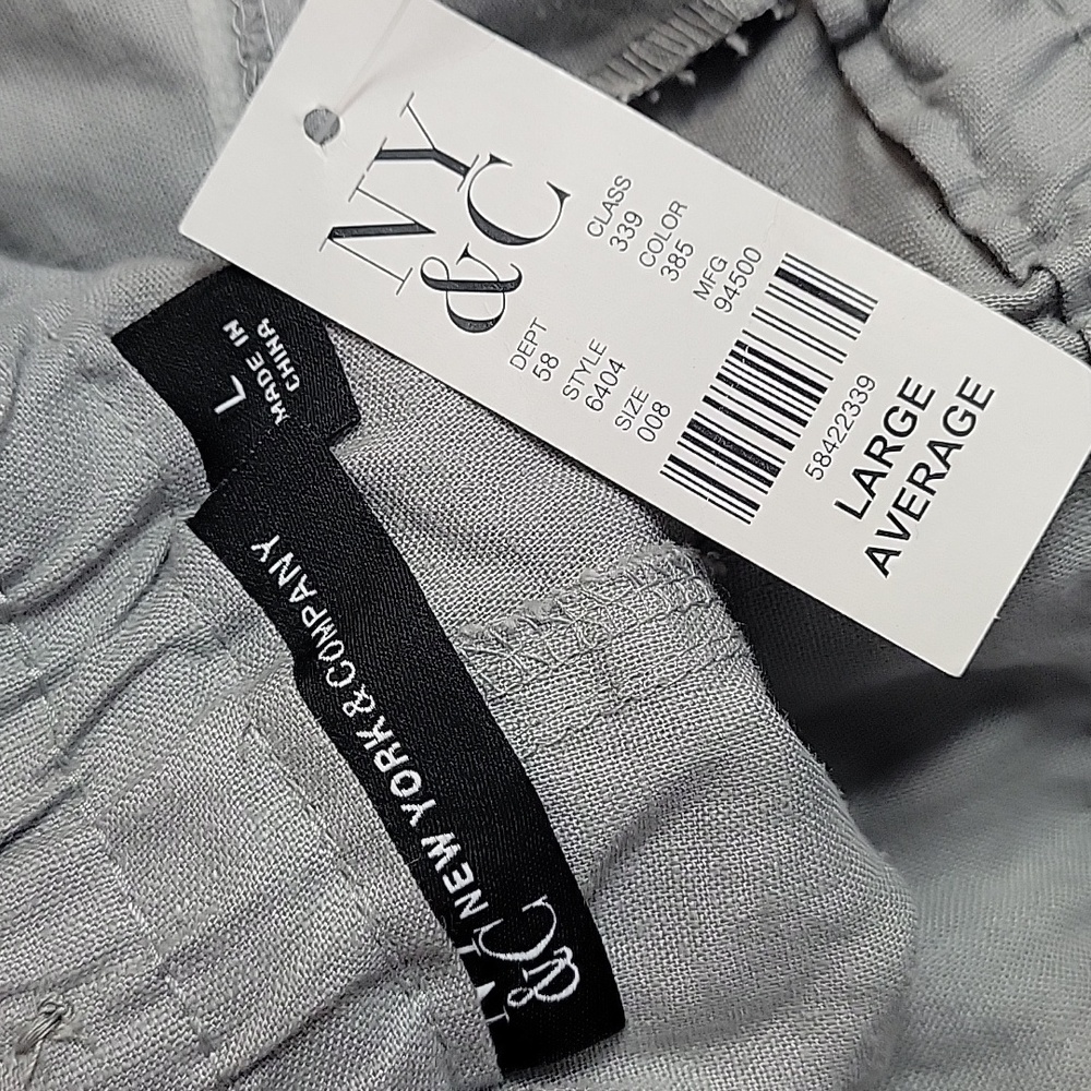 New York & Company gray linen straight leg pants with drawstring size Large - Picture 2 of 5